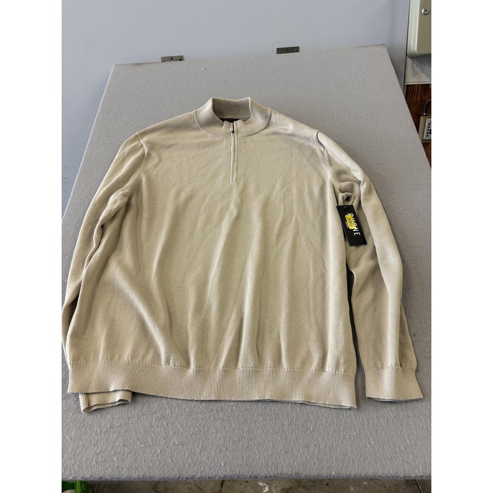 Rhone Sweater Mens 2XL Beige Commuter‎ Quarter Zip Pullover Mock Neck Knit